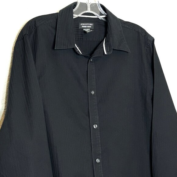 Men's Structure Medium (38-40) Black Pinstriped Button-up Long Sleeve Shirt - Picture 4 of 10
